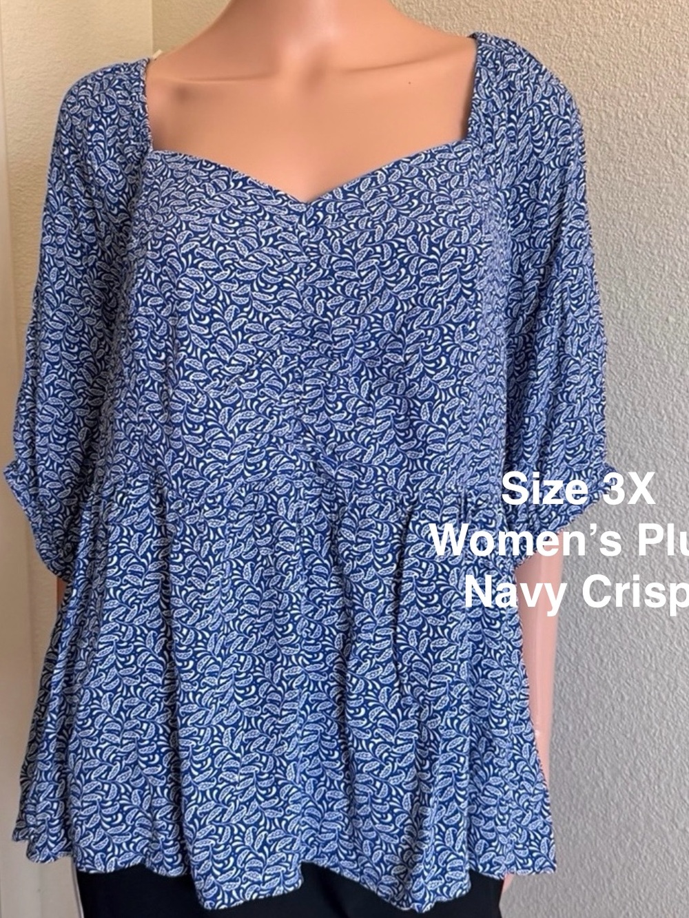 Terra & Sky Women's Plus Peplum Sweetheart, 3X, Navy Crisp